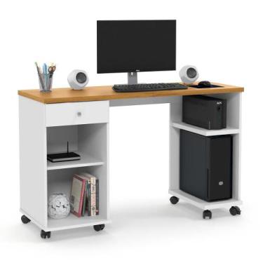 Imagem de Mesa Computador Quarto Escritorio Million - Patrimar, Branco/Cinamomo