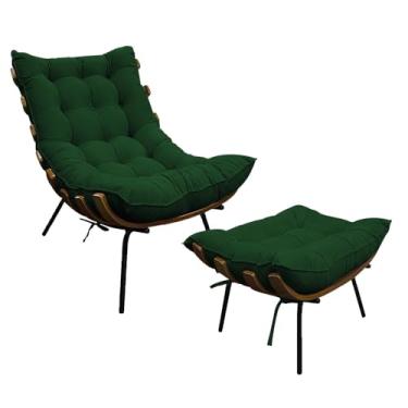 Imagem de Kit Poltrona e Puff Costela Base Fixa Suede Verde - Amarena Móveis