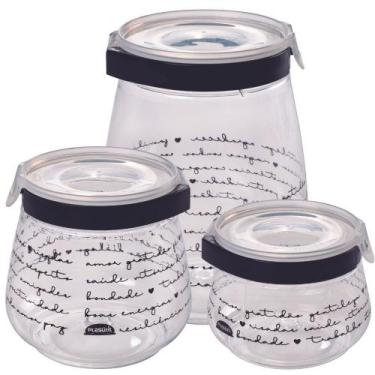 Imagem de Kit porta mantimentos 700ml, 1,1 litros e 1,9 litros preto Flip Plasut