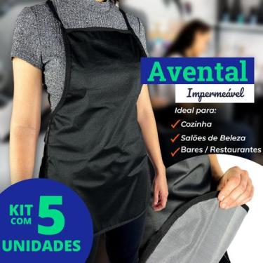Imagem de Kit 5 Unidades Avental de Cozinha e Lavanderia Impermeável Preto Liso 