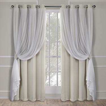 Imagem de TOWN & COUNTRY LUXE Cortinas internas de camada dupla Talia, blecaute transparente e escurecimento do ambiente, parte superior com ilhós, conjunto com 2 unidades, 132 cm x 274 cm, areia