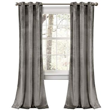 Imagem de Lush Decor Prima Cortinas de veludo Color Block Conjunto de Painel de Janela para Escurecimento de Quarto, Sala de Estar, Jantar e Quarto (Par), 213 cm L, Cinza