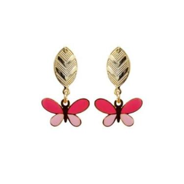 Imagem de Brinco Pingente Borboleta Resinado Folheado Ouro - MIXFOLHEADOS, Rosa 