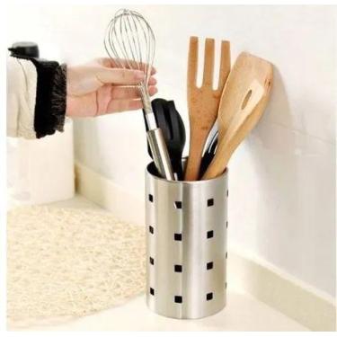 Imagem de Porta Talheres Secador Inox Redondo Escovado Escorredor - Ke home 