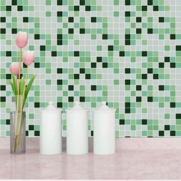 Imagem de Papel de Parede Pastilha Verde e Cinza Adesivo Cozinha Banheiro - PAPE
