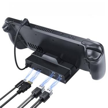 Imagem de Dock para Steam Deck, suporte de dock de hub Steam 6 em 1 com 4 portas USB-A 3.0, HDMI, carregador rápido PD 3.0 USB-C, acessórios para Steam Deck (preto-2203D)