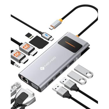 Imagem de NOVOO Estação de ancoragem USB C, monitor duplo, HDMI para laptop Dell HP, tipo USB C, adaptador multiportas, Thunderbolt 3, dongle para 2 HDMI 4K Ethernet 4 USB PD SD TF áudio para Lenovo Surface