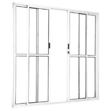 Imagem de Porta de Correr Sacada 4 Folhas 2.10 X 1.80 Branca Linha 25 Com Fechad