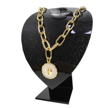 Imagem de Colar Corrente Elos Grosso Mosquetão Búzios Banho Ouro 18k - GRANADO A