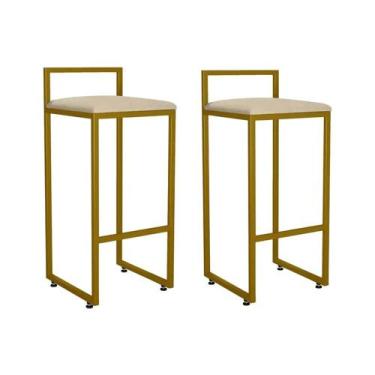 Imagem de Kit 02 Banqueta Alta Industrial 0,78 cm Metal Dourada Suede Bege - Val