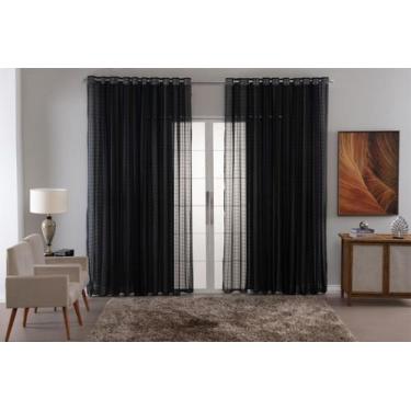 Imagem de Cortina Voil Xadrez Para Sala, Quarto e Cozinha 6,00 x 2,80 Preto - CO