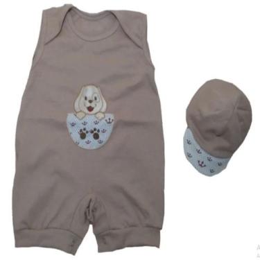 Imagem de Macacão Curto para Bebê Filhote Cachorrinho Marrom 02 peças - Happy Ba