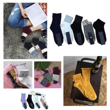 Imagem de Meia Feminina em Algodão Estilo Fun Socks: Kit 5 Pares Sortidos - Tama