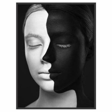 Imagem de Quadro Decorativo Rosto Preto Branco 90x60 Sala Quarto Hall - Essencia