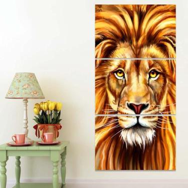 Imagem de Quadro Leão Pintura Decorativo Mosaico 60x120 Parede Sala  - IQuadros