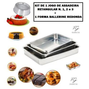 Imagem de Kit De 1 Jogo De Assadeira Retangular Padrão N. 1, 2 e 3 + 1 Forma Bal