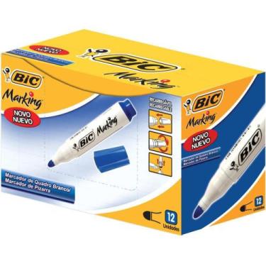 Imagem de Pincel para Quadro Branco BIC Marking Recarregável Azul Caixa com 12