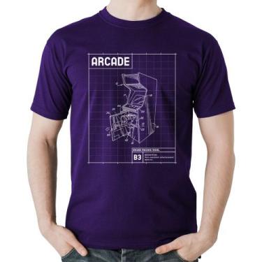 Imagem de Camiseta Algodão Arcade Fliperama Projeto - Foca na Moda, Roxo, M