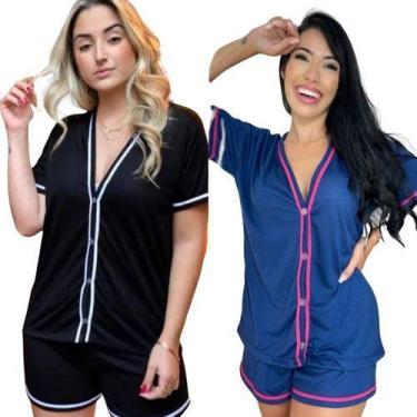 Imagem de Kit 2 Pijama Americano Blogueirinha Curto C/ Botão Blogueira - Miamore