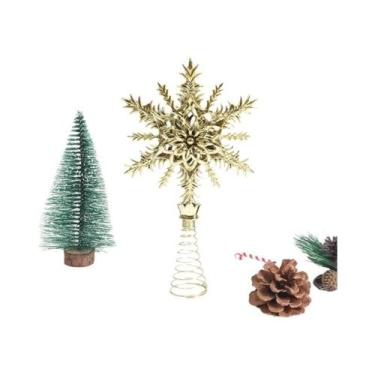 Imagem de Topo de Árvore de Natal Dourado com Glitter - Estrela de Ferro para De