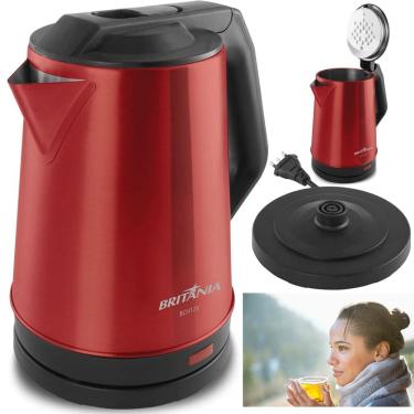Imagem de Chaleira Elétrica Jarra Garrafa Bule Britânia BCH12V 1.9L Inox Vermelho Base Giratória 360° Desligamento Automático