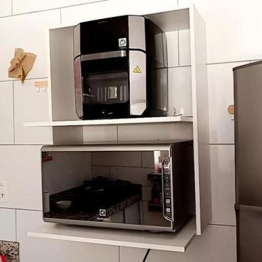 Imagem de Suporte de Parede em MDF e Madeira para Microondas e Forno na cor bran