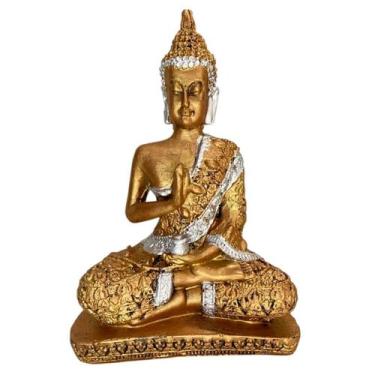Imagem de Estatua Buda Hindu Dourado Bronze Prata Decoração Estante Escultura - 