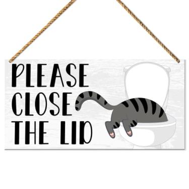 Imagem de QVUXZ Placa de Banheiro de Gato, Decoração de Madeira, Decoração de Banheiro de Hóspedes de Gato, Toalete, Lavabo, Decoração de Parede Vintage, Presentes de Inauguração de Casa par (11,8 Polegadas * 5