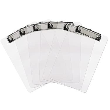 Imagem de Hongri Prancheta pequena de plástico, transparente A5 para estudantes, crianças, mulheres, casa, clipe discreto, tamanho mini, 15 x 23 cm, material de escritório e material escolar (pacote com 6)