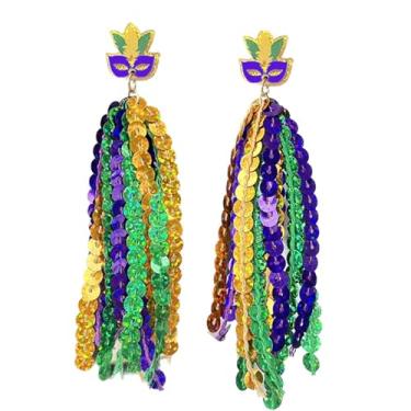 Imagem de Brincos de argola de lantejoulas de carnaval de carnaval brincos pendentes de borla longa para mulheres acessórios de bijuteria, Brilhante