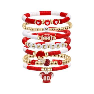 Imagem de Artlunar Pulseiras de Dia de Jogo Pilha de Futebol para Mulheres e Homens Empilháveis Pulseira de Berloque de Futebol Acessórios para Dia de Jogo, Roupa de Mãe, Joias, One Size, Contas de argila,