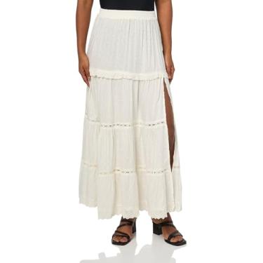 Imagem de Angie Saia maxi feminina de bolinhas suíças com ilhós e fenda alta, Marfim, G