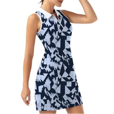 Imagem de FKEEP Vestido esportivo esportivo feminino de golfe com gola em V com shorts e bolso para treino atlético, 21 quadrados pretos, M