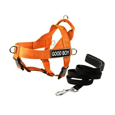 Imagem de Dean & Tyler Arnês para cães DT Universal sem puxar com adesivos Good Boy e correia para filhotes, laranja, GG