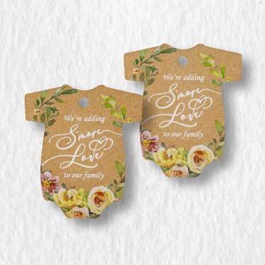 Imagem de Summer-Ray 50 peças macacão de bebê lembrancinha de chá de bebê etiquetas de agradecimento Estamos adicionando S'more Love às etiquetas da nossa família (marrom kraft)
