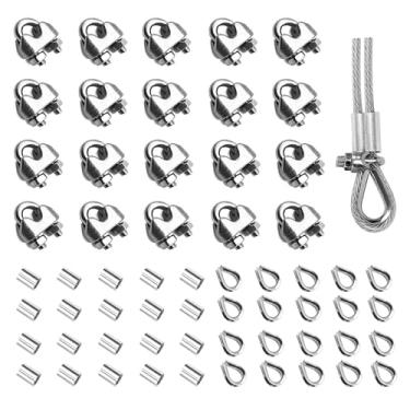 Imagem de GoalMad 60Pcs 1/8" M3 Aço Inoxidável Cabo Clipe Grampo & M3 Dedal & M3 Alumínio Crimpagem Loop Manga(3 Estilos 20Pcs Cada), Grampos de Cabo Fixadores para 1/16"-1/8" Diâmetro Fio Cabos Ou Cabos