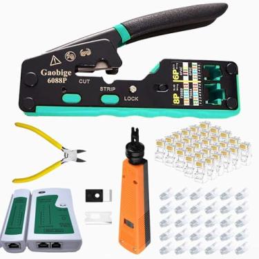 Imagem de Gaobige Kit de Ferramentas de Crimpagem Rj45 Pass Through Ethernet Crimper Cat6A Cat6 Cat5E Cat5 Kit de Ferramentas de Crimpagem Cat6 Ferramenta de Crimpagem, 110 Punch Down Tool, (, Cromo Ou Níquel)