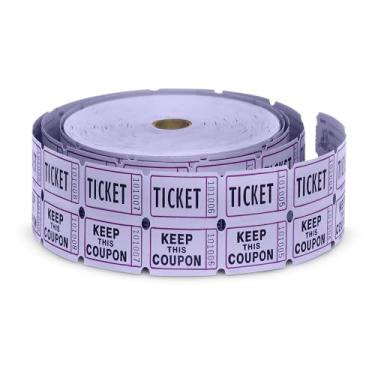 Imagem de 50/50 bilhetes de sorteio rolo duplo roxo claro - 2000 contagem de ingressos por rolo - Fácil rasgar tocos para informações de contato - rolo de bilhetes de tambor de rifa para bebidas, carnaval, leilão chinês, eventos