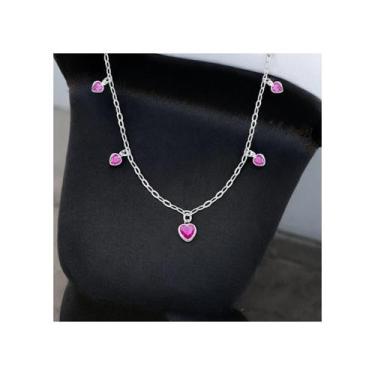 Imagem de Colar de Prata 925 Com Corações em Zircônia Delicado Feminino - Rei Da