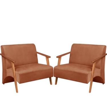 Imagem de Poltrona Namoradeira Venus  Braço Madeira Maciça Suede Unidecor, Rosa