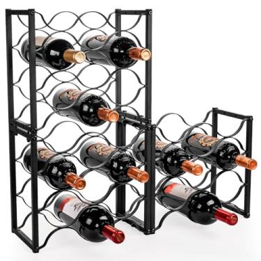 Imagem de KAHLHAK Rack de vinho de bancada - Suporte de vinho de 9 garrafas para armazenamento de vinho - Rack de vinho moderno de metal preto - Bancada de rack de vinho - Rack de vinho pequeno - Armazenamento