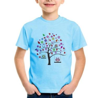 Imagem de Camiseta Infantil Árvore Corujas - Foca na Moda, Azul bebê, 4