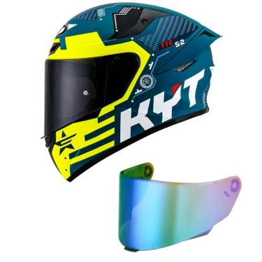 Imagem de Capacete KYT TT Course Fuselage Azul e Amarelo Mais Viseira Camaleão