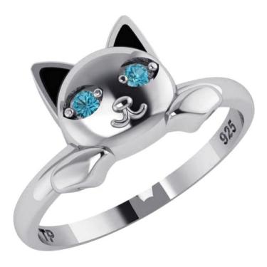 Imagem de Anel Gatinho Olhos Topázio Azul Pura Prata 925 - Exclusivo - Tudo Prat