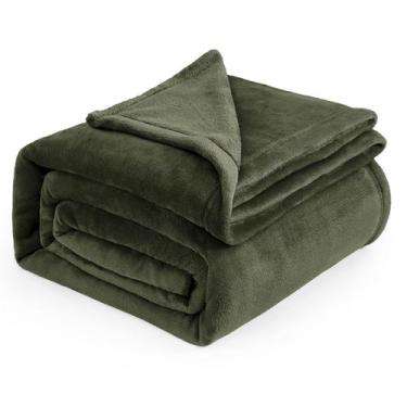 Imagem de Cobertor Fleece Bedsure Queen Verde Oliva 230x230cm