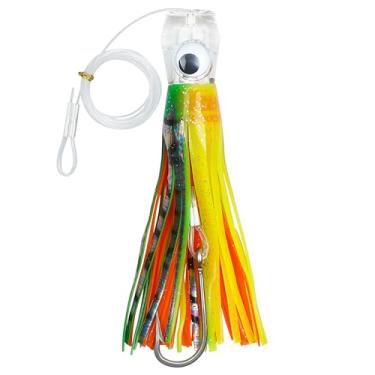 Imagem de Iscas de pesca marítima para pesca marítima de 15 cm para pesca marítima mahi, atum, marlin, wahoo, equipadas com gancho de saias de lula líder