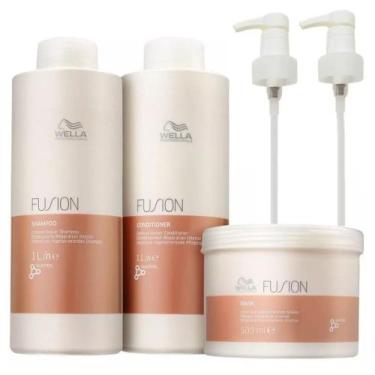 Imagem de Kit Wella Fusion Shampoo 1000ml + Condicionador 1000ml + Máscara 500gr
