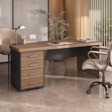 Imagem de Mesa para Escritório Tamburato 4 Gavetas Nogal/Preto 6127 - Artany Móveis