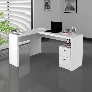 Imagem de Mesa para Escritório em L com 02 Gavetas ME4129 Branco Tecnomobili