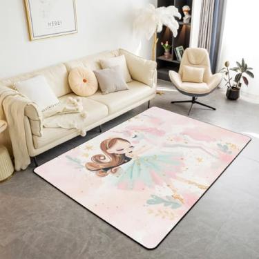 Imagem de Manfei Tapete de área de princesa, kawaii, bailarina e unicórnio, tapetes para crianças, tapete decorativo com estampa de flores em aquarela para sala de estar, tapetes absorventes, 9,5 x 1,5 m